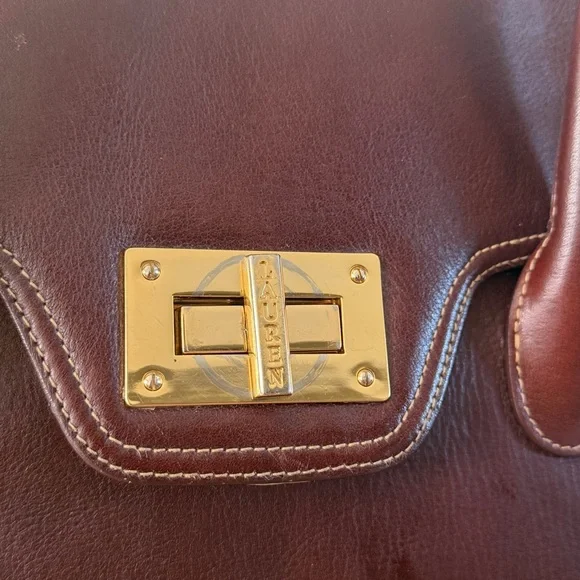 Lauren Ralph Vintage Satchel Bag Burgundy Brown Gold Buckle Turn Lock Doctor Bag - Picture 2 of 12